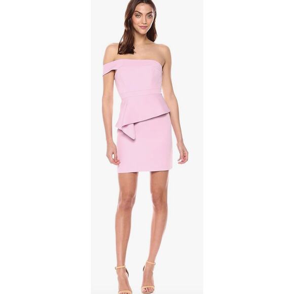 BCBGMAXAZRIA Women's Off-The-Shoulder Peplum Dress in Mauve Mist. Size 8. NWT - Picture 1 of 7